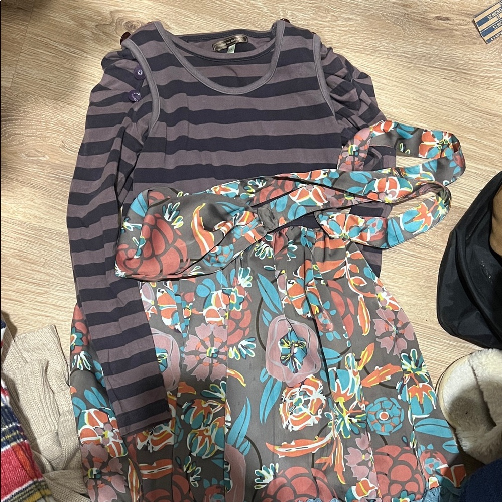 Matilda Jane Striped and Floral Kids Dress - Purple and Teal